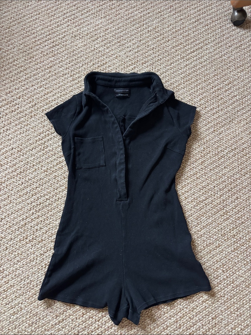 Urban Outfitters Black Short-Sleeve Collared Romper